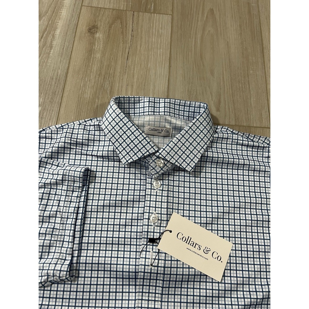 Collars And Co Mens Short  Sleeve Polo Blue Check Size Large